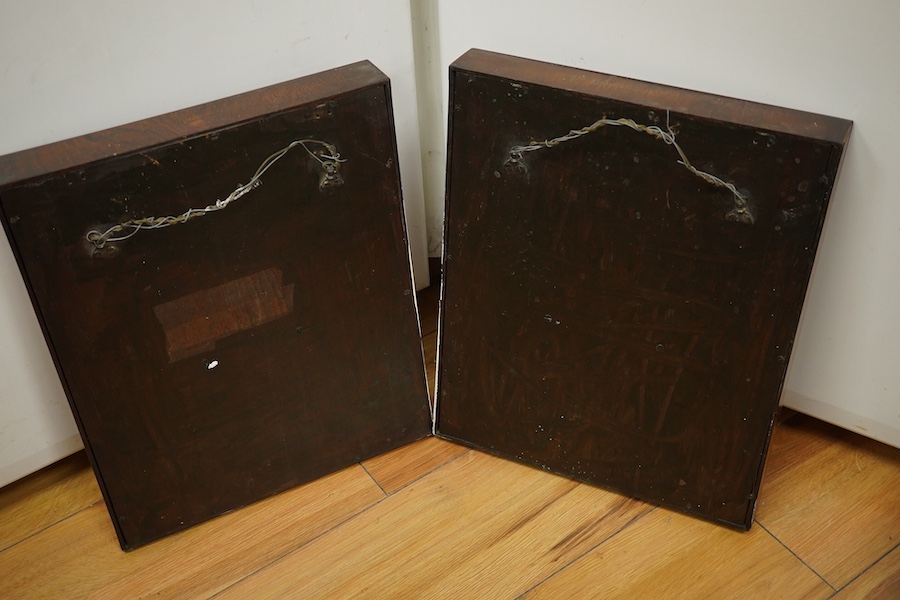 A pair of early 20th century, finely carved Chinese sandalwood photo frames, 30.5cmx24cm oval. Condition - good